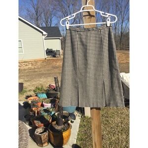 Vintage Eddie Bauer womens pleated wool skirt 6 houndstooth black white academia